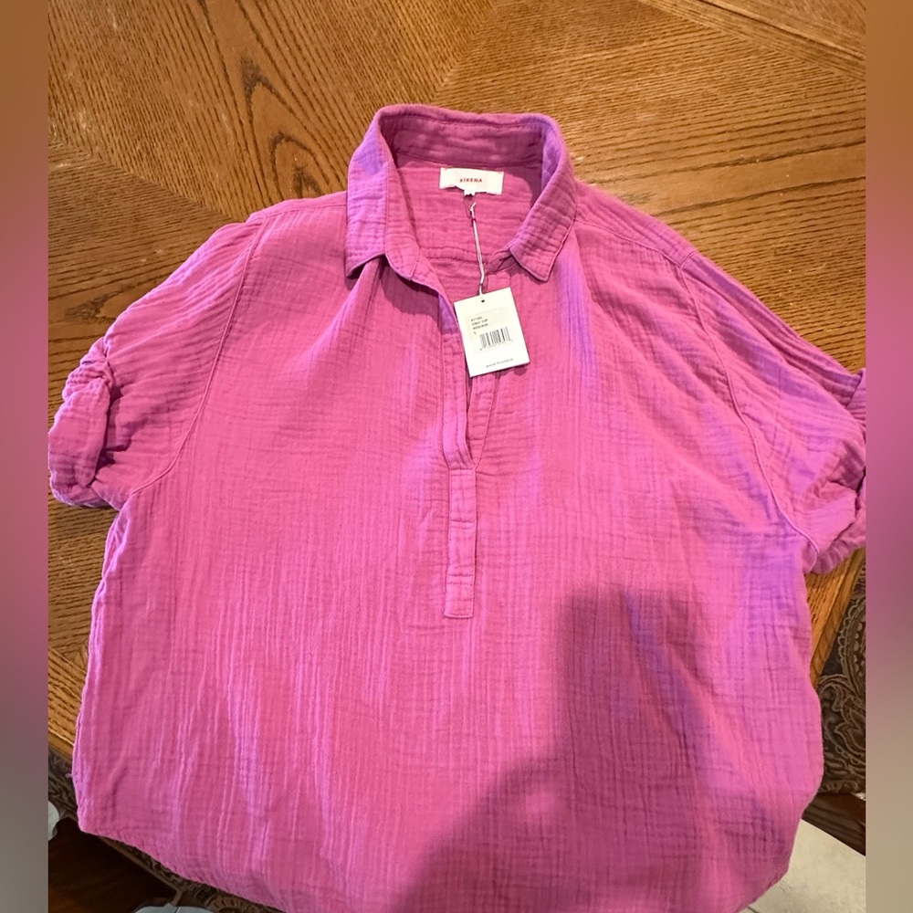 XiRENA Pink Gauze Pullover Blouse